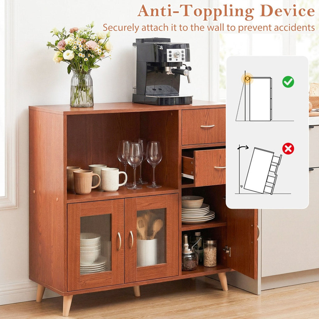 36 Inch Sideboard Buffet Cabinet with Open Compartment-Brown