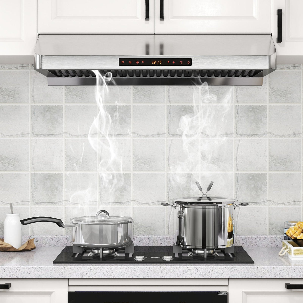 36 Inch Under Cabinet Range Hood 900 CFM Kitchen Stove Vent with Oil Collector-Silver