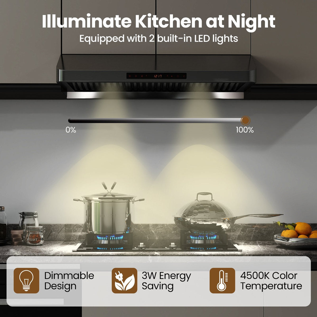 36 Inch Under Cabinet Range Hood 900 CFM Kitchen Stove Vent with Oil Collector-Silver