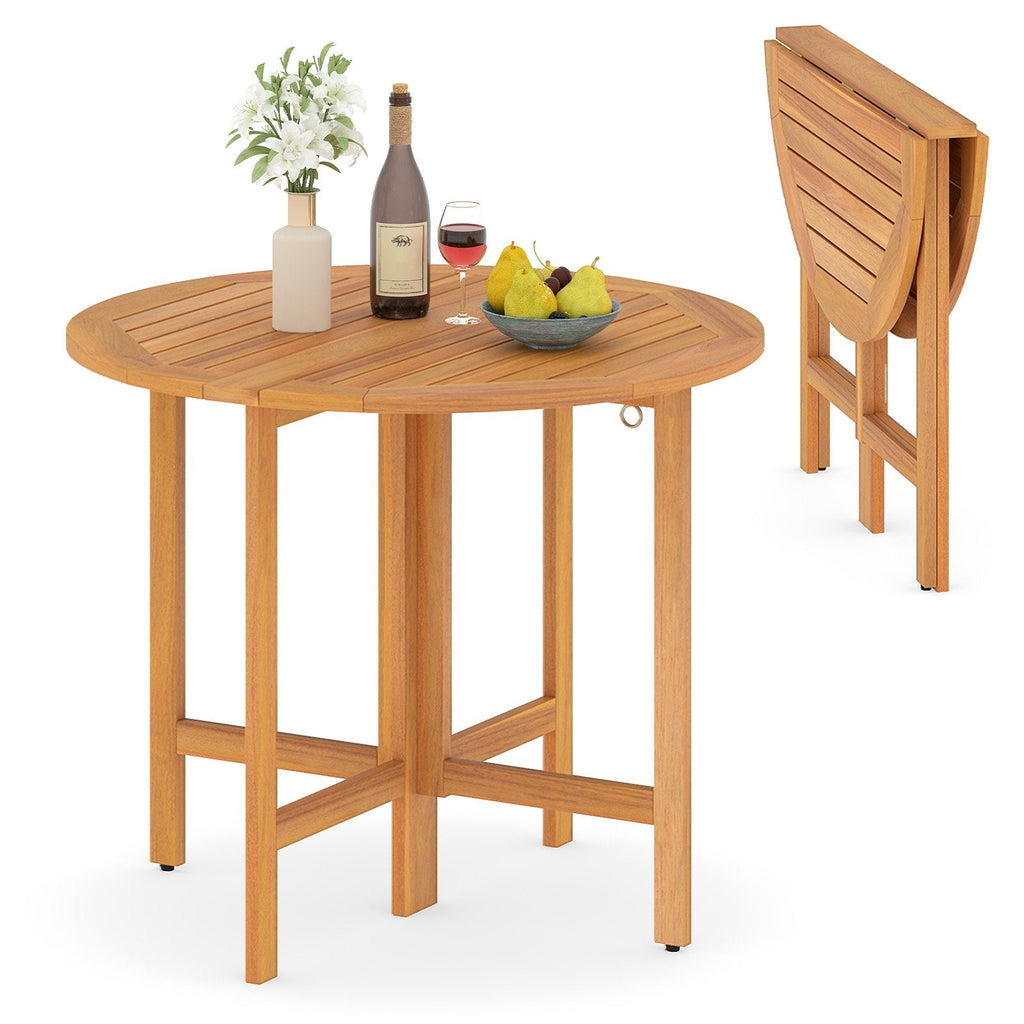 36 Inches Outdoor Folding Round Dining Table with Slatted Tabletop [Best Seller in the US]