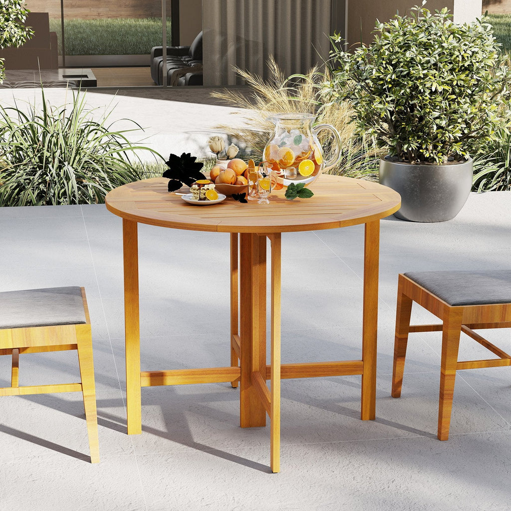 36 Inches Outdoor Folding Round Dining Table with Slatted Tabletop [Best Seller in the US]