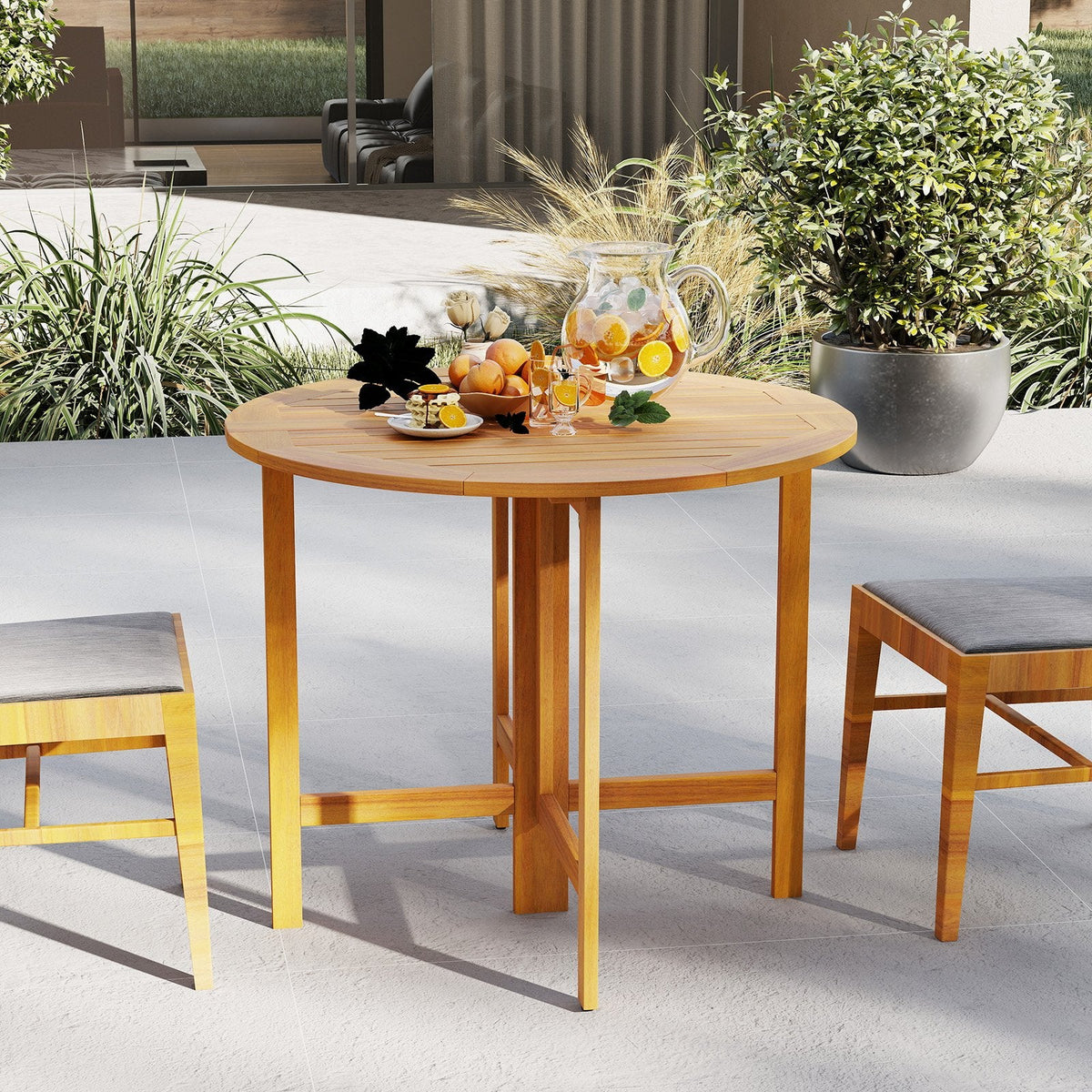36 Inches Outdoor Folding Round Dining Table with Slatted Tabletop [Best Seller in the US]