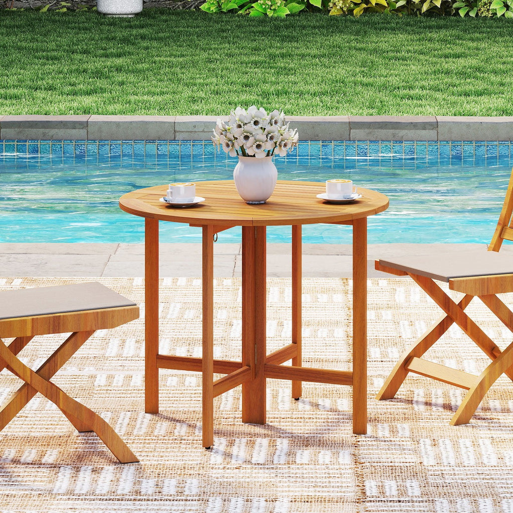 36 Inches Outdoor Folding Round Dining Table with Slatted Tabletop [Best Seller in the US]