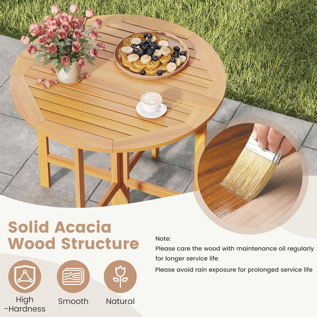36 Inches Outdoor Folding Round Dining Table with Slatted Tabletop [Best Seller in the US]