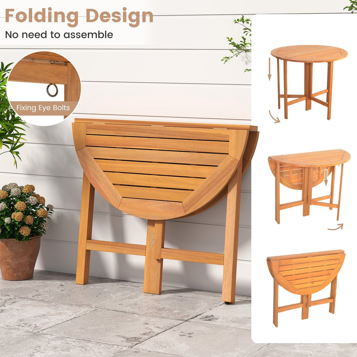 36 Inches Outdoor Folding Round Dining Table with Slatted Tabletop [Best Seller in the US]
