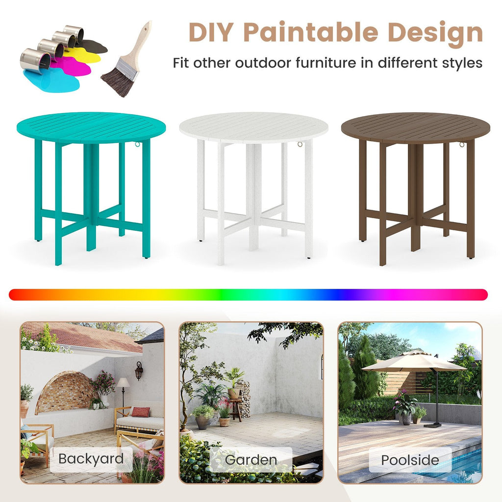 36 Inches Outdoor Folding Round Dining Table with Slatted Tabletop [Best Seller in the US]