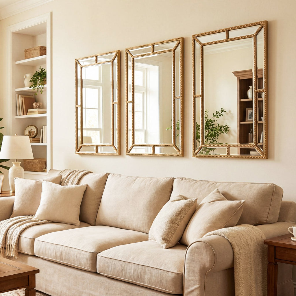 36 x 24 Inch Gold Wall Mirror with Beaded Frame for Living Room-Gold