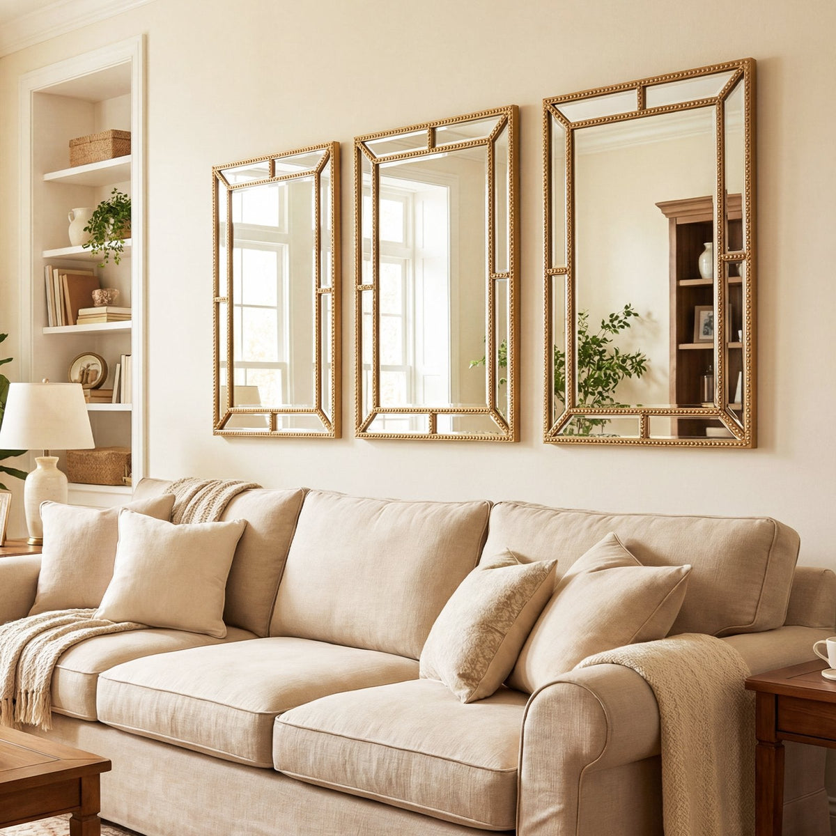 36 x 24 Inch Gold Wall Mirror with Beaded Frame for Living Room-Gold