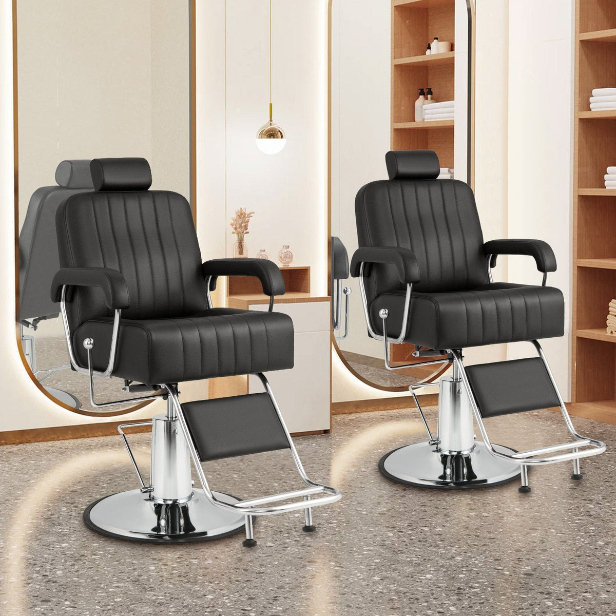 360 Degrees Swivel Salon Hydraulic Barber Chair with Adjustable Headrest and Reclining Backrest-Black