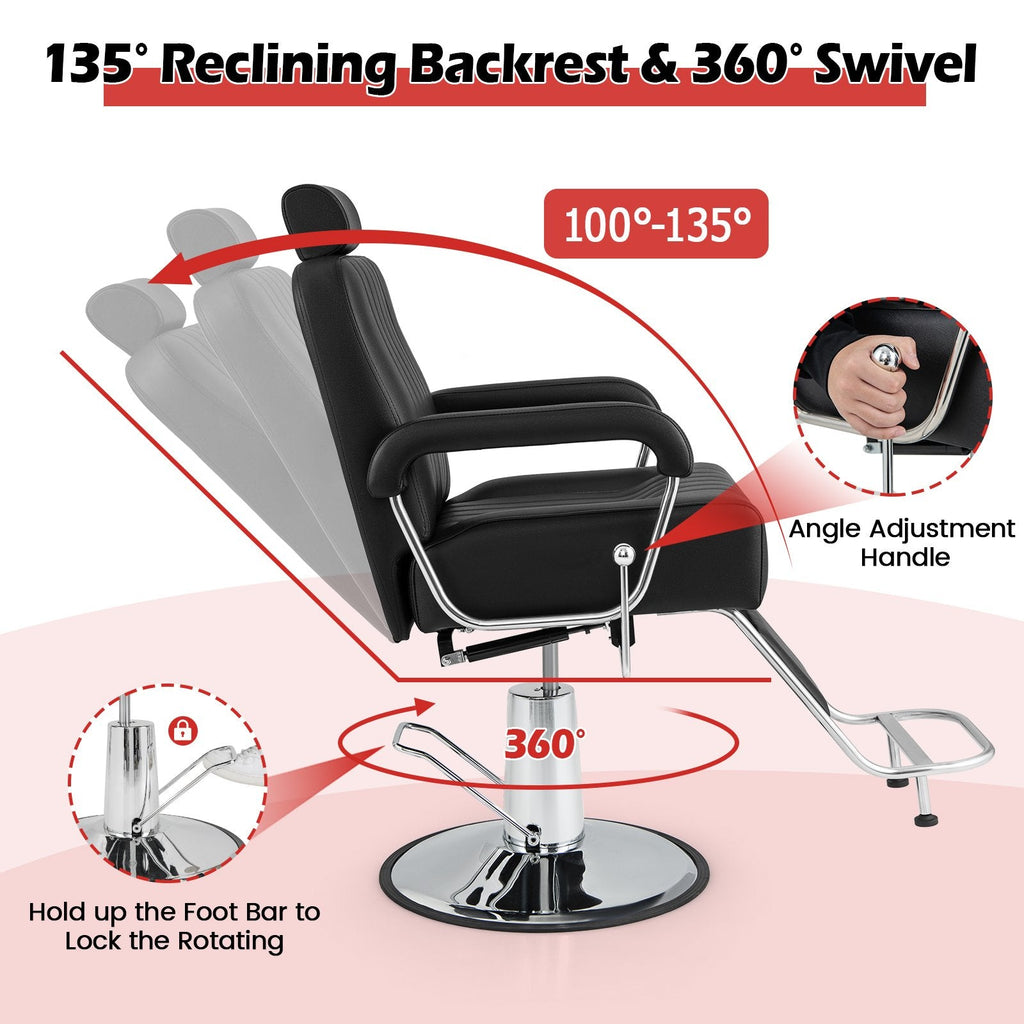 360 Degrees Swivel Salon Hydraulic Barber Chair with Adjustable Headrest and Reclining Backrest-Black