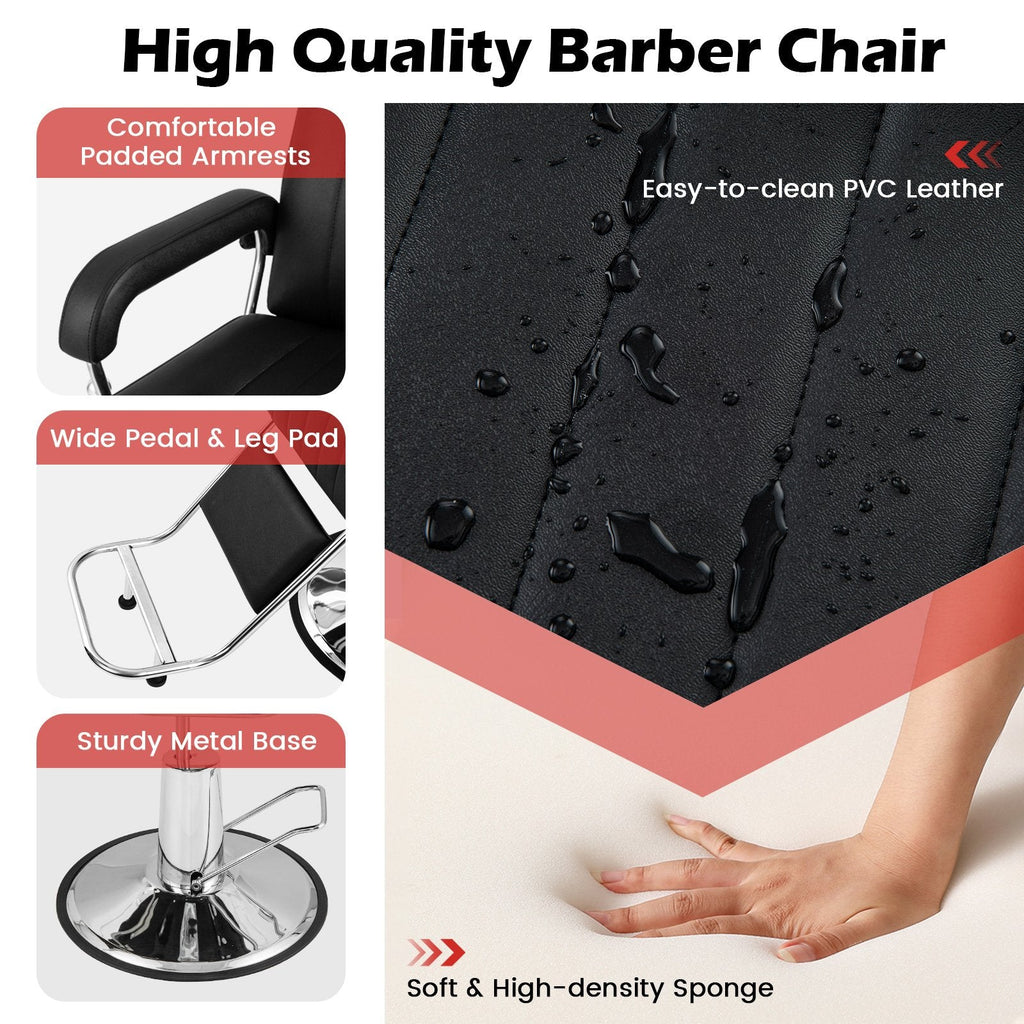 360 Degrees Swivel Salon Hydraulic Barber Chair with Adjustable Headrest and Reclining Backrest-Black