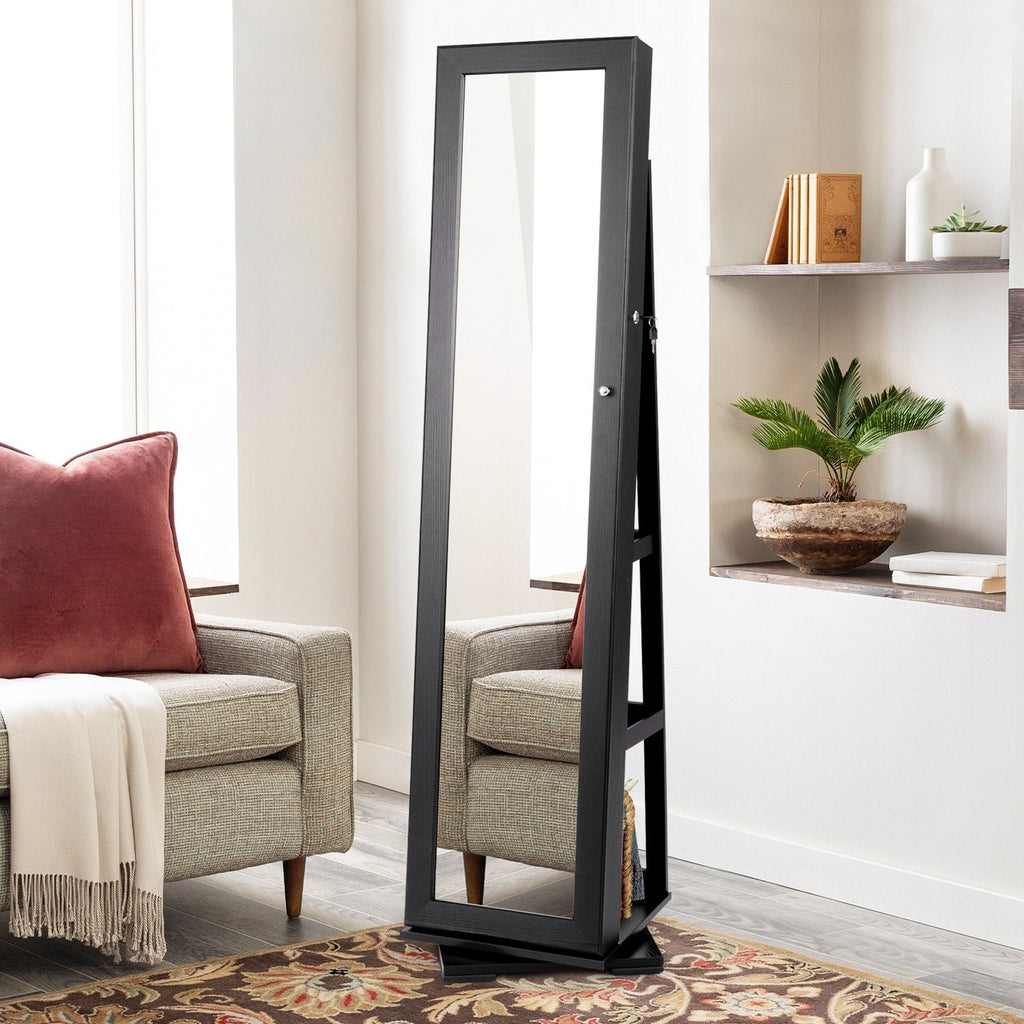 360° Rotatable 2-in-1 Lockable Jewelry Cabinet with Full-Length Mirror-Black