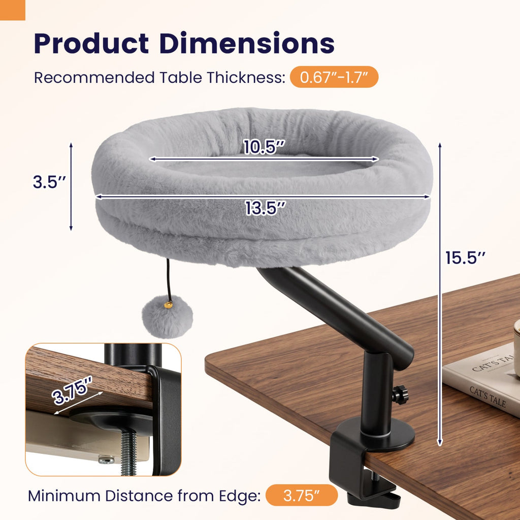 360° Rotating Cat Desk Bed for Indoor Cats with Removable Perch-Gray