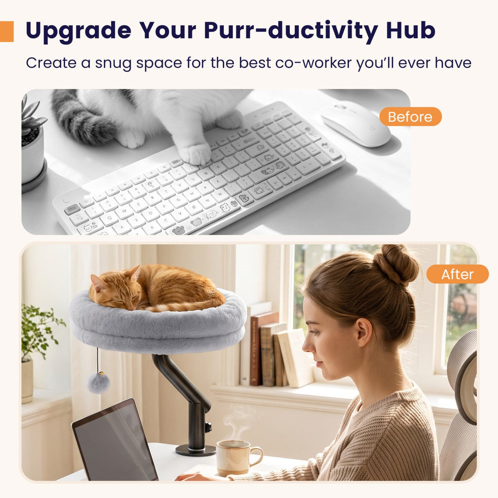 360° Rotating Cat Desk Bed for Indoor Cats with Removable Perch-Gray