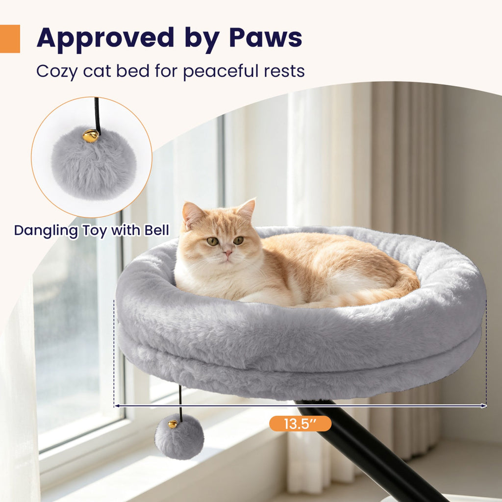 360° Rotating Cat Desk Bed for Indoor Cats with Removable Perch-Gray