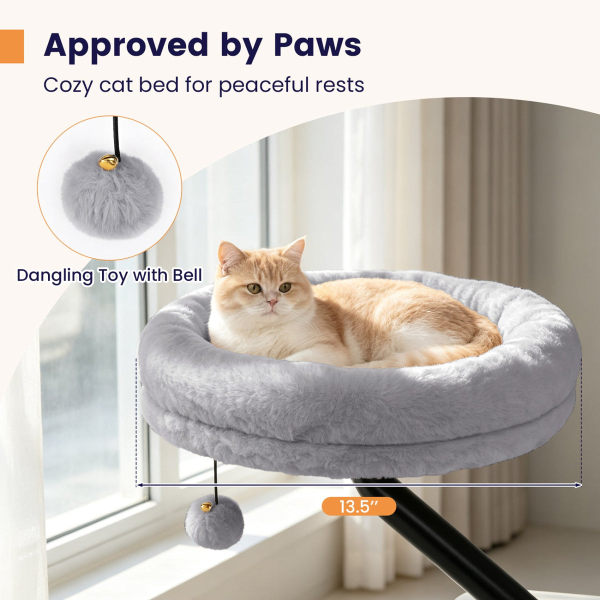 360° Rotating Cat Desk Bed for Indoor Cats with Removable Perch-Gray