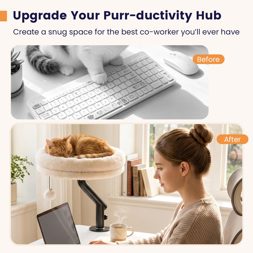 360° Rotating Cat Desk Bed for Indoor Cats with Removable Perch-White