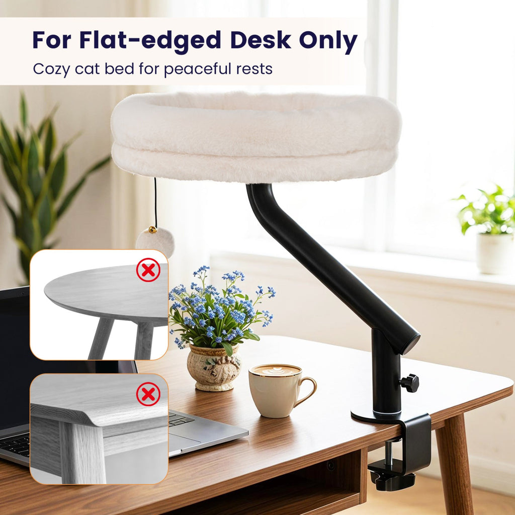 360° Rotating Cat Desk Bed for Indoor Cats with Removable Perch-White