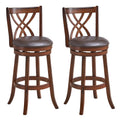 Set of 2 Swivel Bar Stools with Hollow Scroll Back and PU Leather Seat, 30 Inch Seat Height