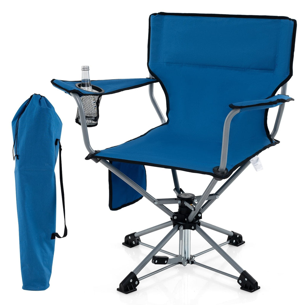 360° Swivel Hunting Chair Portable Foldable Hunting Chair with Mesh Cup Holder and Storage Pockets-Blue