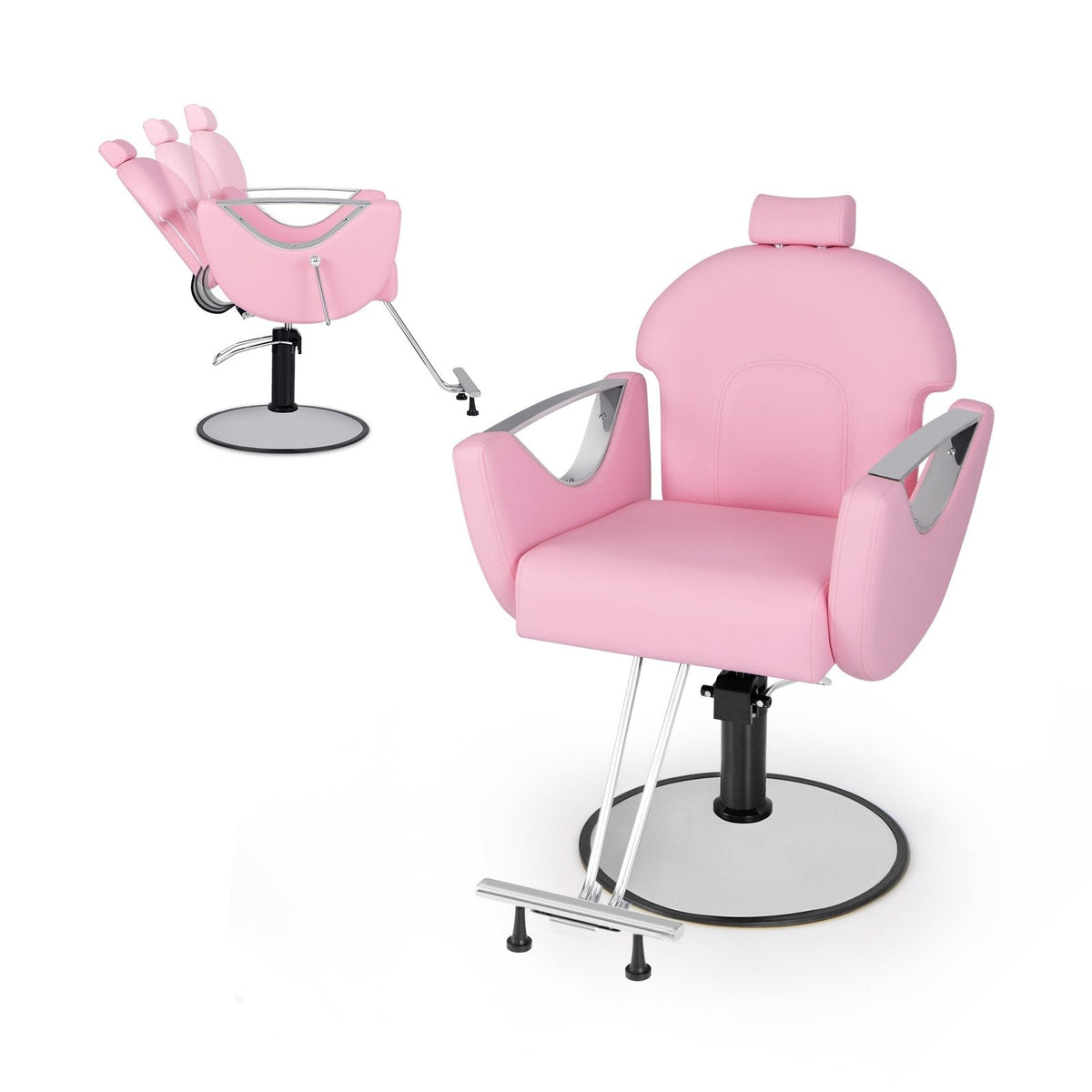 360°Swivel Reclining Salon Chair for Hair Stylist-Pink