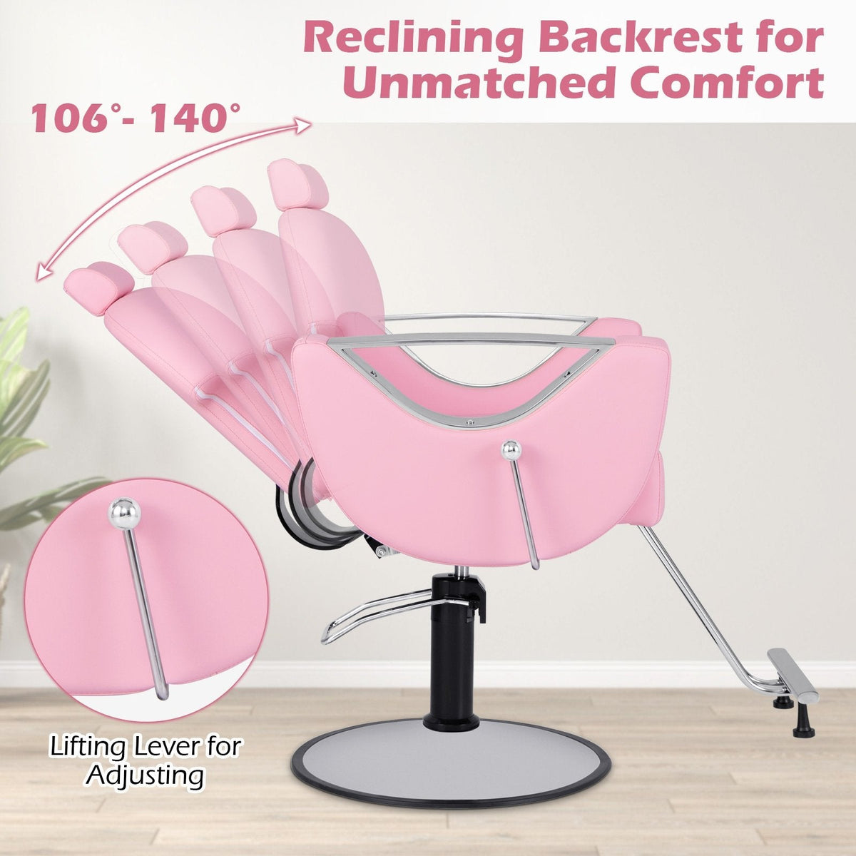 360°Swivel Reclining Salon Chair for Hair Stylist-Pink