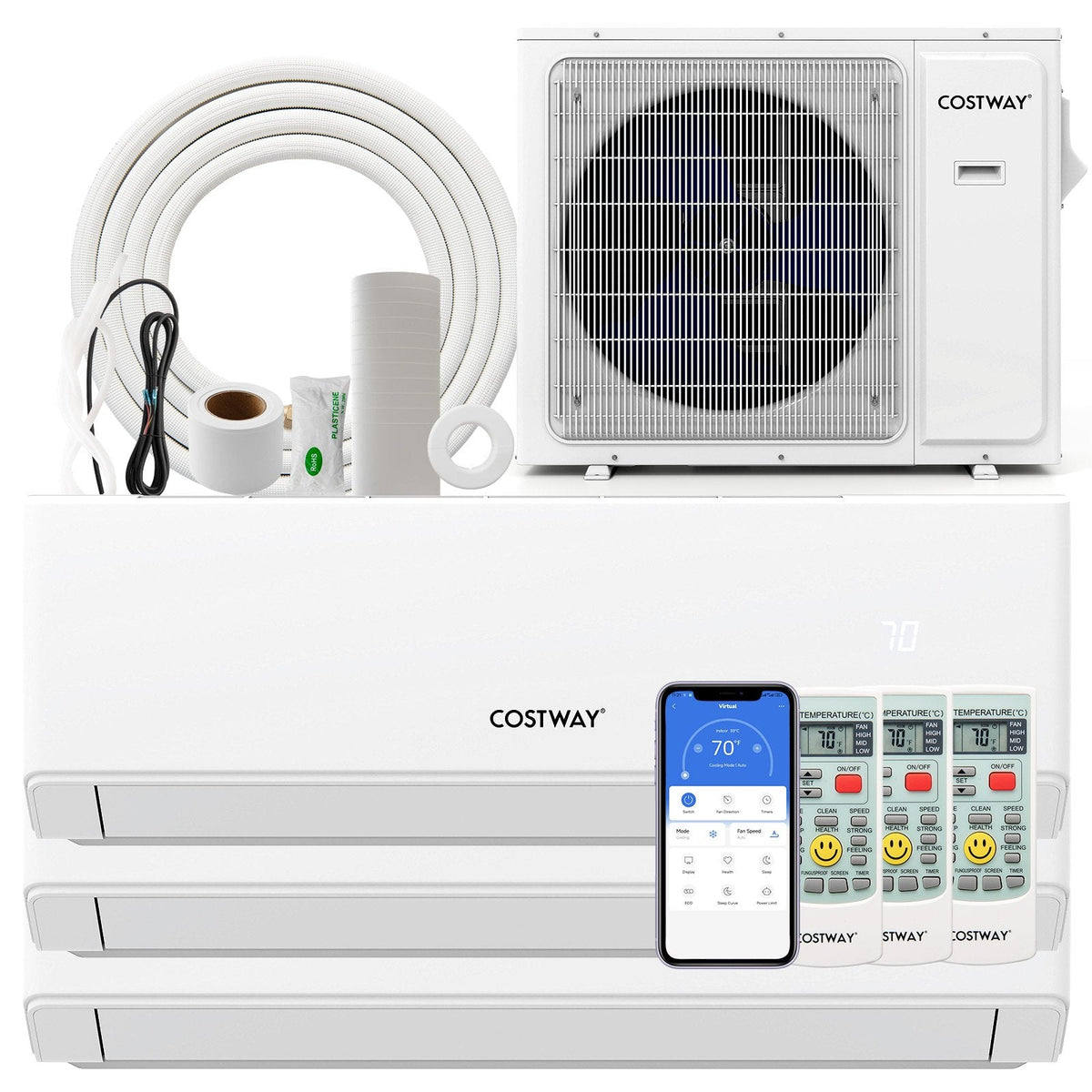UltrEco 36,000 BTU 3 Zone Mini Split Heat Pump, 23 SEER2, Wifi, 7K + 12K + 24K