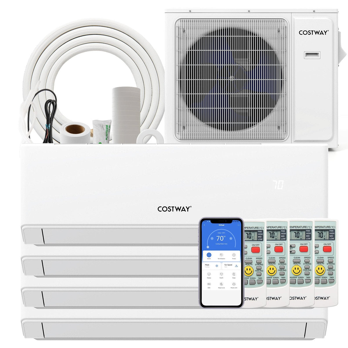 UltrEco 36,000 BTU 4 Zone Mini Split Heat Pump, 23 SEER2, Wifi, 7K + 12K + 12K + 12K