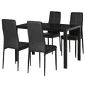 5-Piece Black Glass Dining Table Set – Rectangular Kitchen Table with 4 Faux Leather Chairs (United States & Canada Delivery Only)