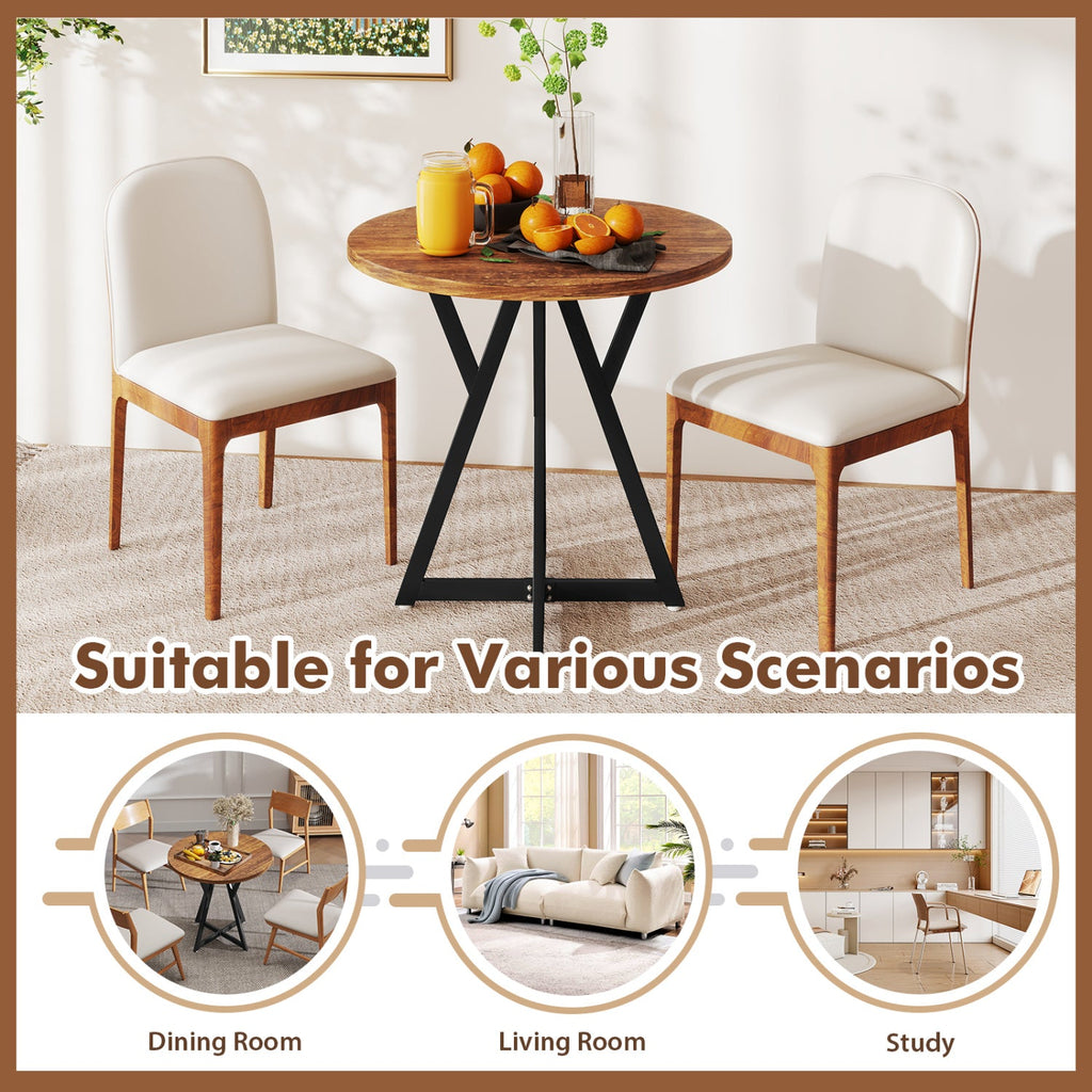 36 Inch Round Dining Table with Metal Pedestal Base-Rustic Brown