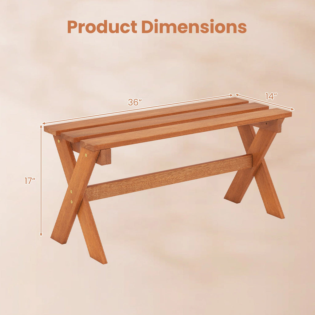 36 inches Outdoor Solid Wood Bench Set of 2 Backless Patio Dining Bench with Teak Oil Finish