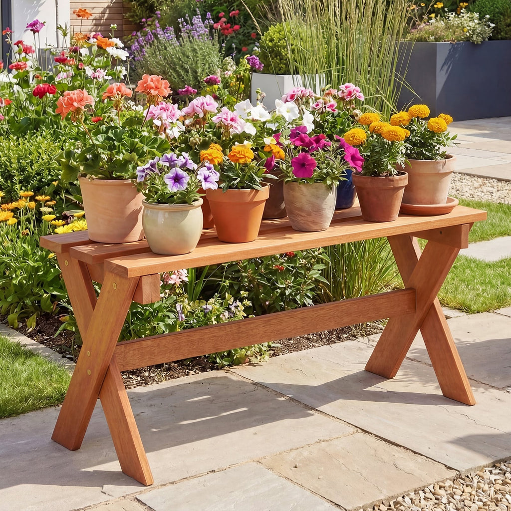 36 inches Outdoor Solid Wood Bench Set of 2 Backless Patio Dining Bench with Teak Oil Finish