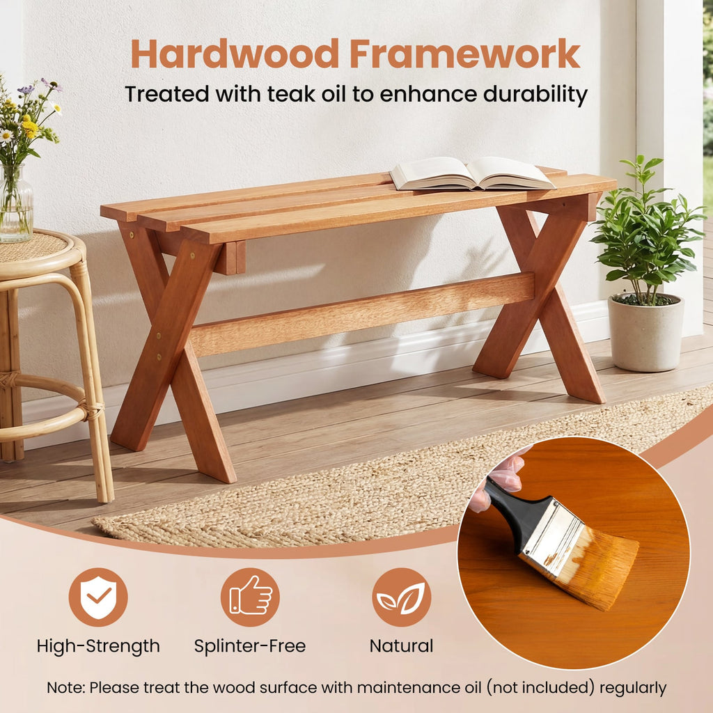 36 inches Outdoor Solid Wood Bench Set of 2 Backless Patio Dining Bench with Teak Oil Finish