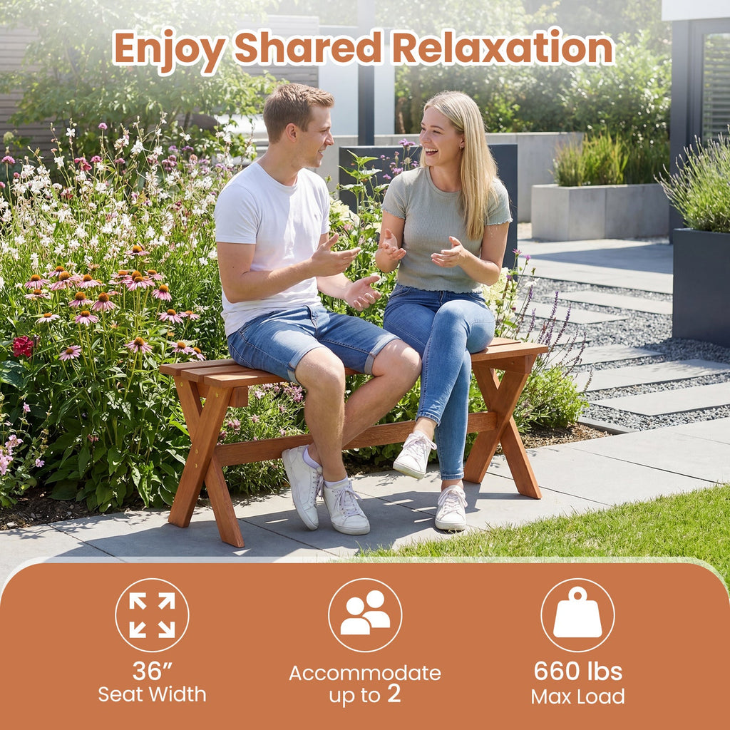 36 inches Outdoor Solid Wood Bench Set of 2 Backless Patio Dining Bench with Teak Oil Finish