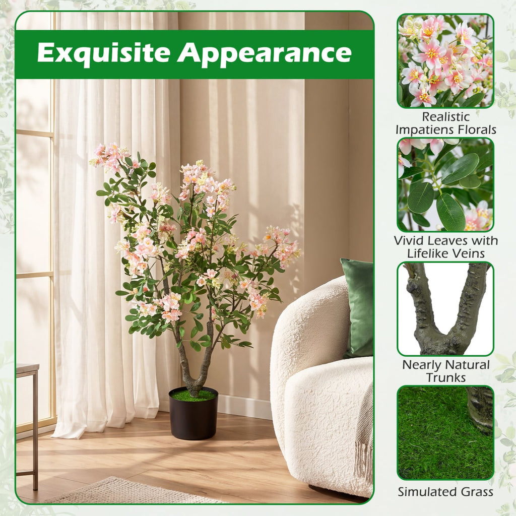 36 inches Set of 2 Artificial Impatiens Tree with Mini Fruits and Silk Flowers-Pink