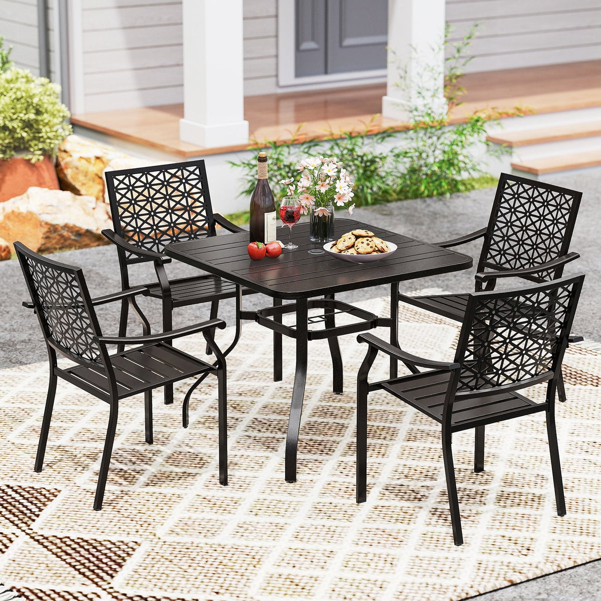 37 Inch Square Patio Dining Table with Umbrella Pole Hole