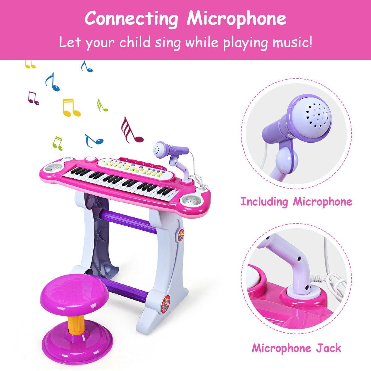 37 Key Electronic Keyboard Kids Toy Piano-Pink