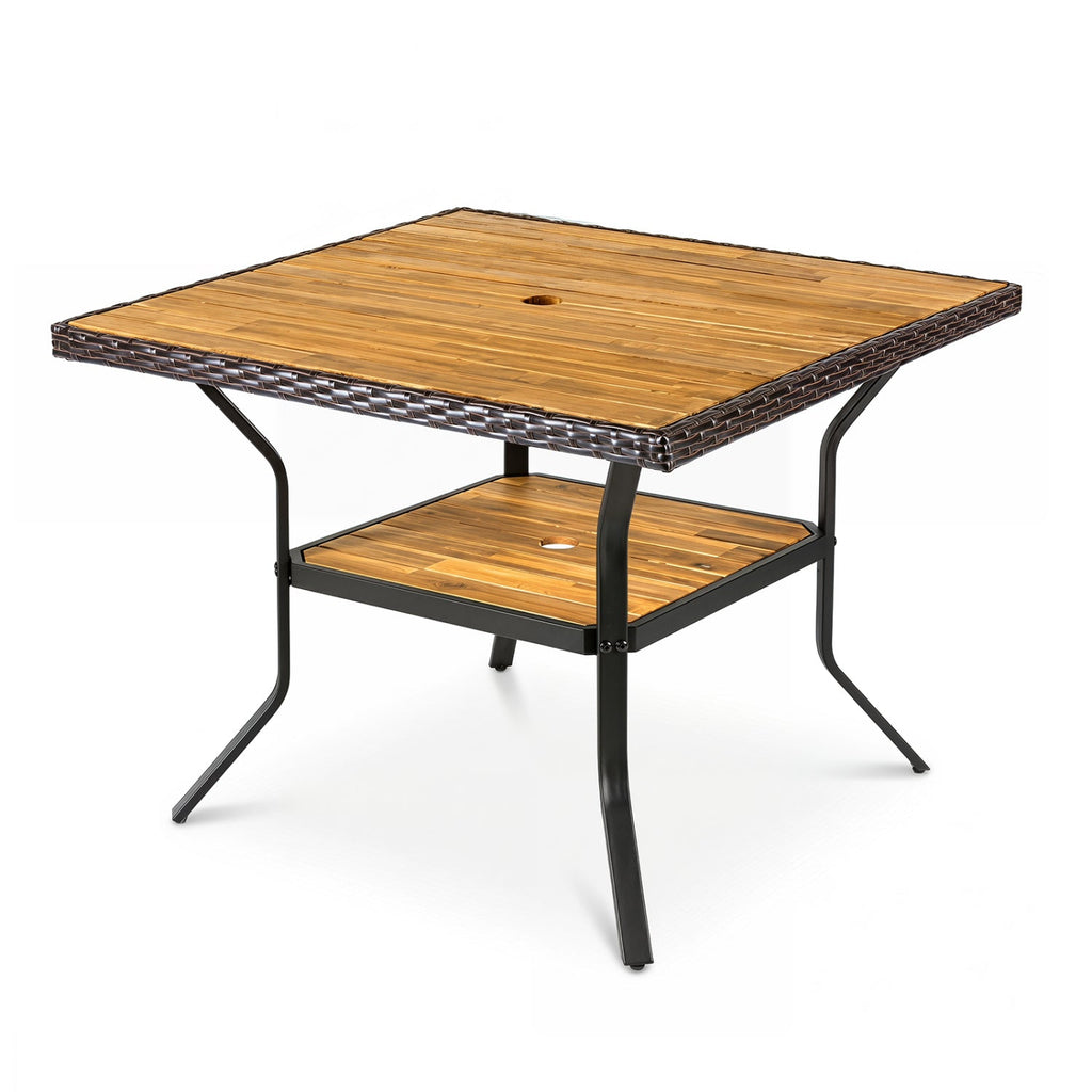 37 inches Square Outdoor Dining Table for 4 with Acacia Wood Tabletop and 2 inches Umbrella Hole-Brown