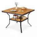 37 inches Square Outdoor Dining Table for 4 with Acacia Wood Tabletop and 2 inches Umbrella Hole-Brown