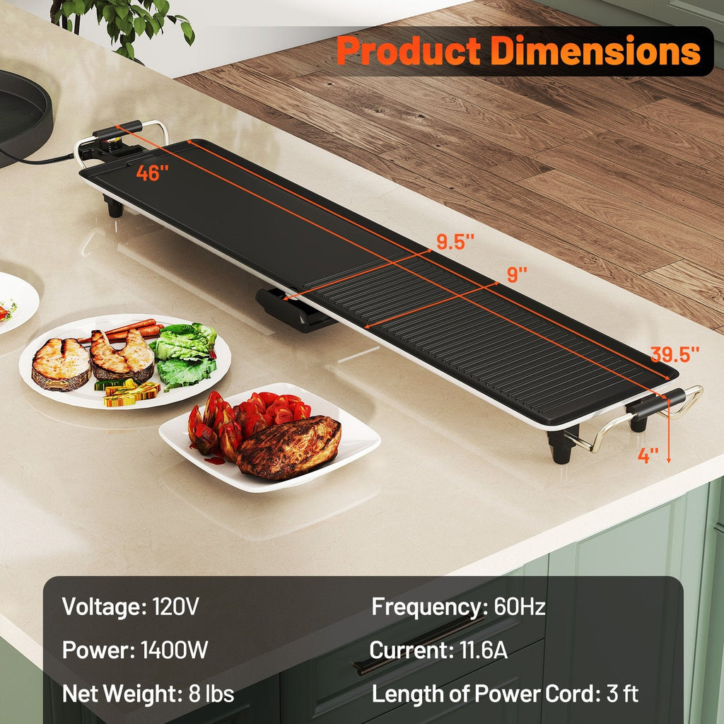 39.5 Inch Extra Large Electric Griddle with 2 Cooking Surface and Adjustable Temperatures