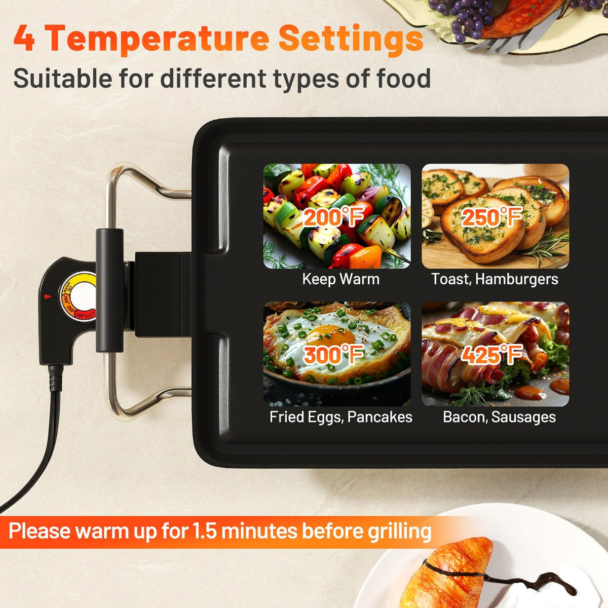 39.5 Inch Extra Large Electric Griddle with 2 Cooking Surface and Adjustable Temperatures
