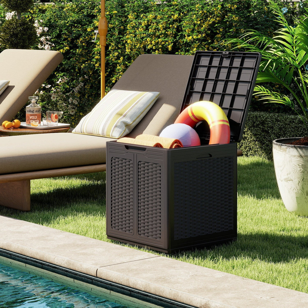 39 Gallon Deck Box with Lockable Lid Package Delivery Box for Patio Furniture Cushions-Brown