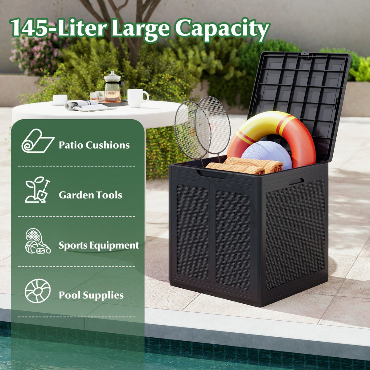 39 Gallon Deck Box with Lockable Lid Package Delivery Box for Patio Furniture Cushions-Brown