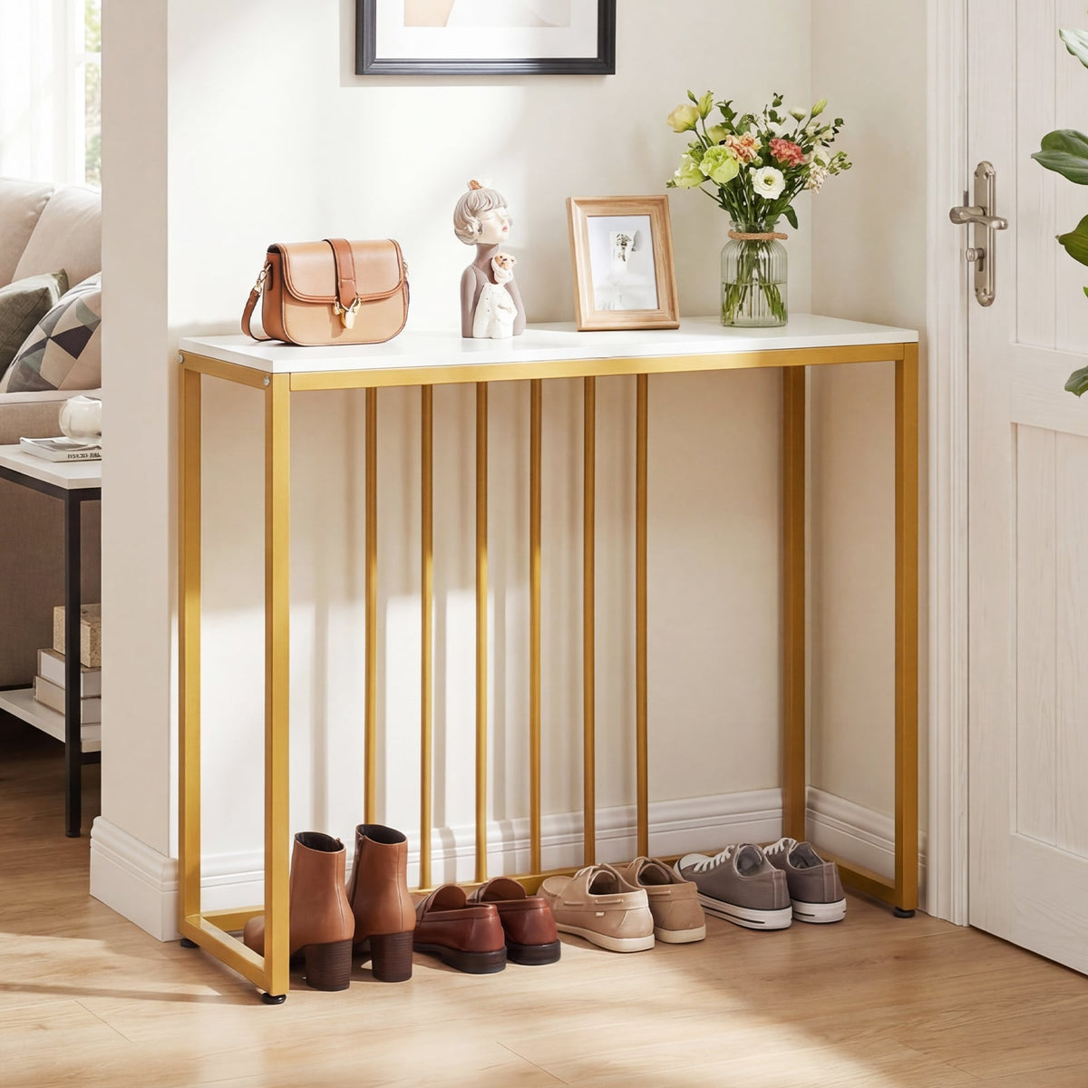 39 inchesModern Console Table with Built-in Charging Station-White