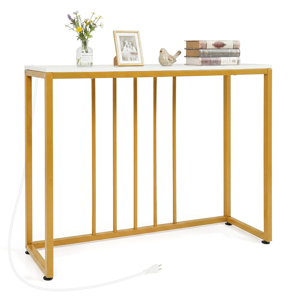 39 inchesModern Console Table with Built-in Charging Station-White