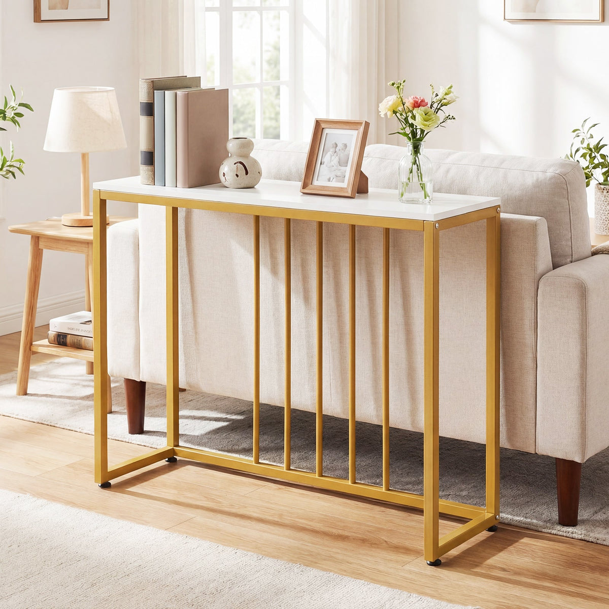39 inchesModern Console Table with Built-in Charging Station-White