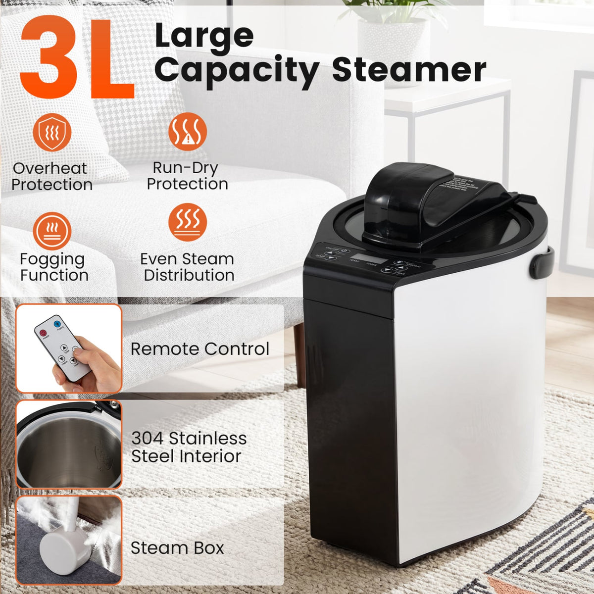 3L Portable Steam Sauna for Home Fast-Heat with 9-Level Remote Control and Folding Chair-Gray