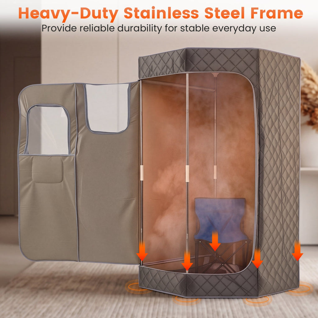 3L Portable Steam Sauna for Home Fast-Heat with 9-Level Remote Control and Folding Chair-Gray