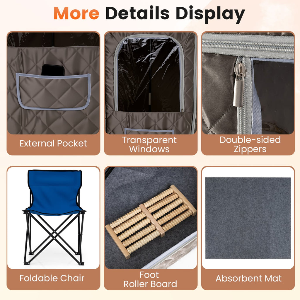 3L Portable Steam Sauna for Home Fast-Heat with 9-Level Remote Control and Folding Chair-Gray