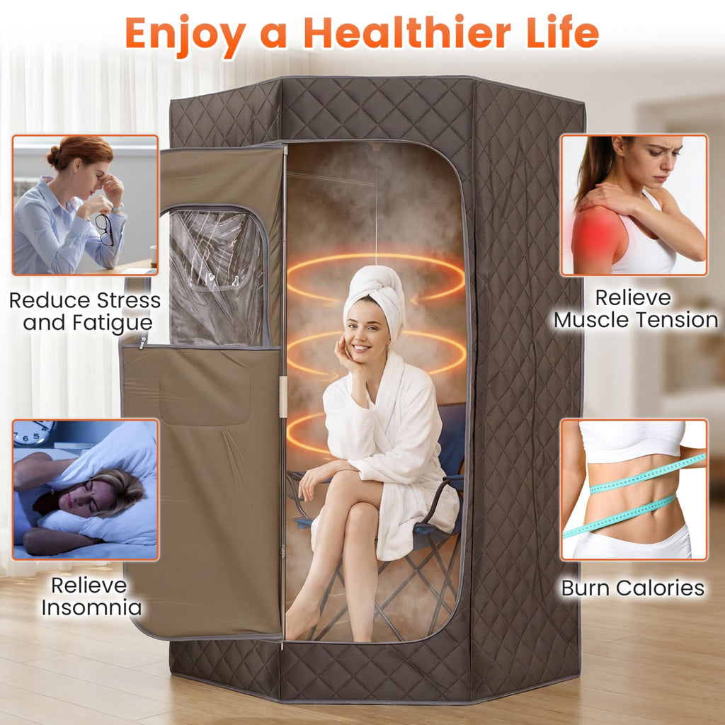3L Portable Steam Sauna for Home Fast-Heat with 9-Level Remote Control and Folding Chair-Gray